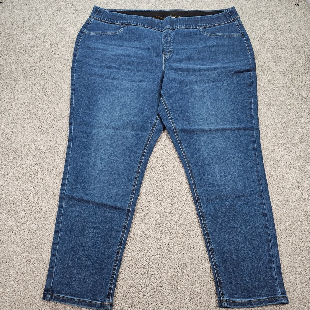 D&Co Denim+Company Womens 24W Blue Wash Stretch Denim Jeans Pull On Pants